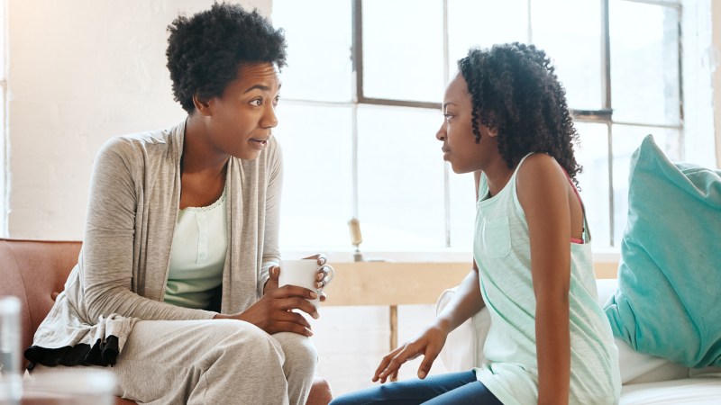 Mother and daughter talking
